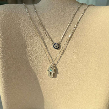 [Elowen Jewels]Demon Eye Hamsa Palm Necklace