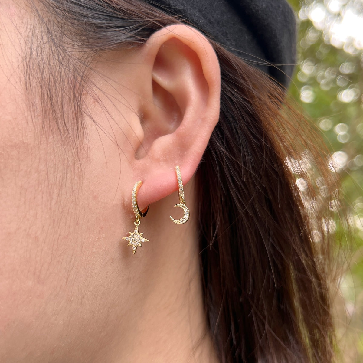 [Elowen Jewels]Star and Moon Asymmetric Earrings