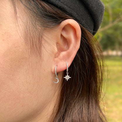 [Elowen Jewels]Star and Moon Asymmetric Earrings