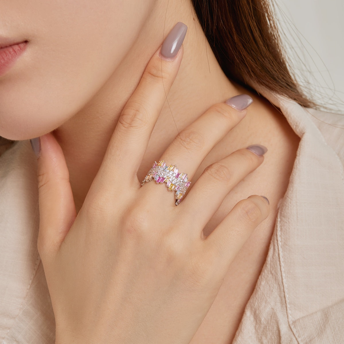 [Elowen Jewels]Luxurious Colorful Radiant Cut Daily Ring