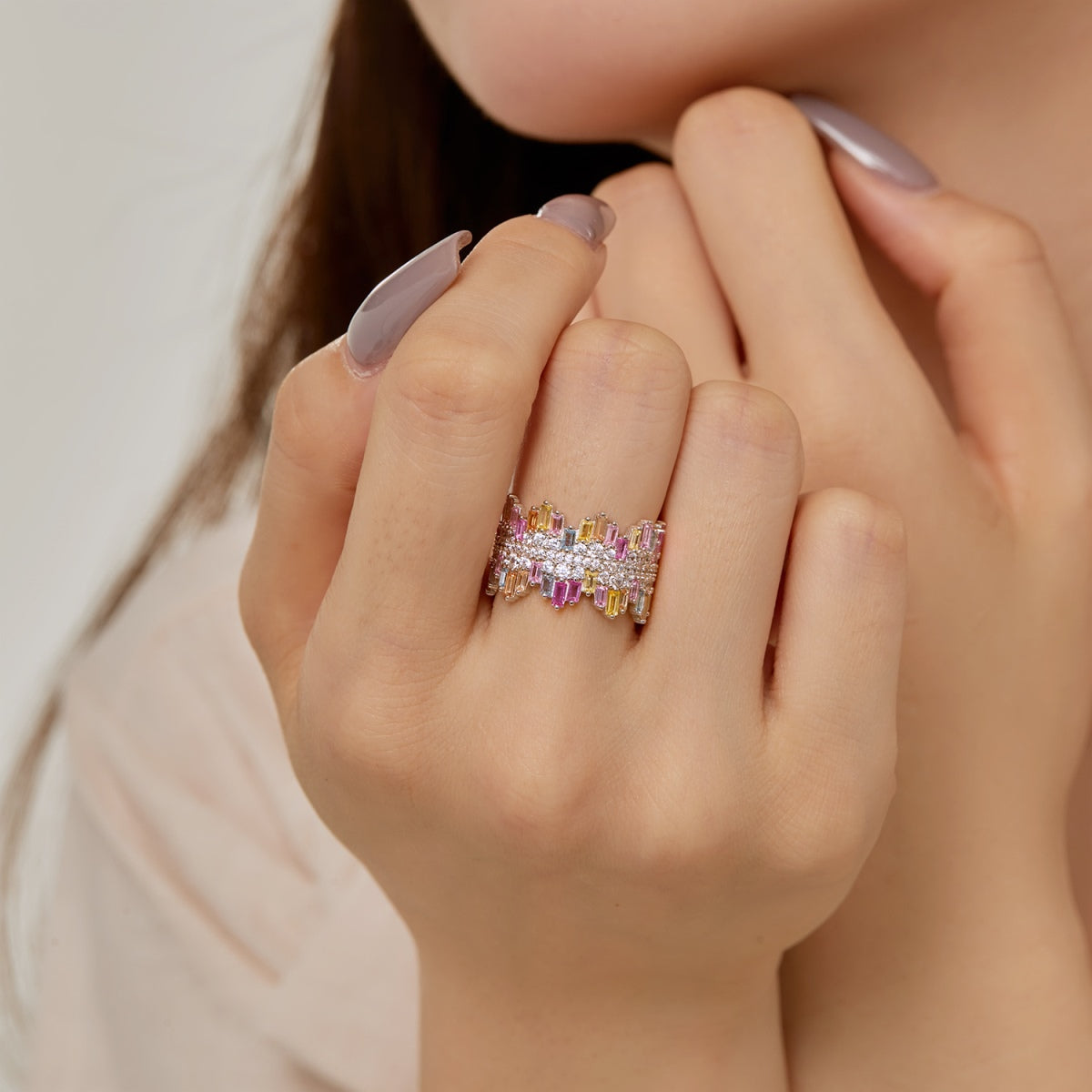 [Elowen Jewels]Luxurious Colorful Radiant Cut Daily Ring