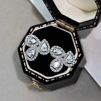 [Elowen Jewels]Ornate Flower Shape Pear Cut Lover Earrings