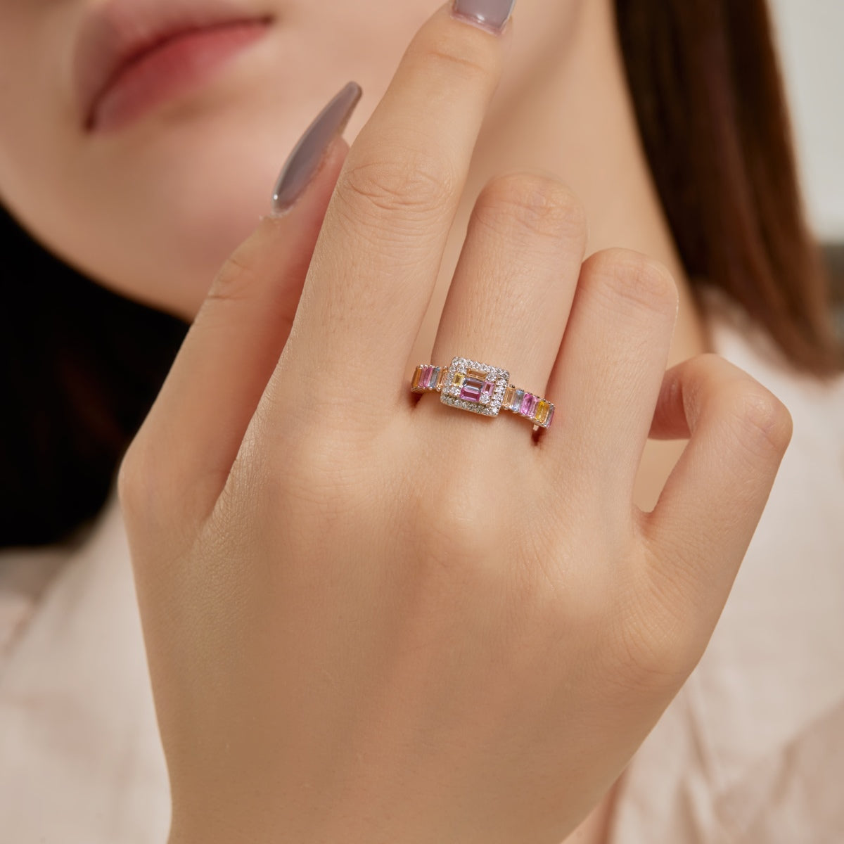 [Elowen Jewels]Exquisite Colorful Radiant Cut Party Ring