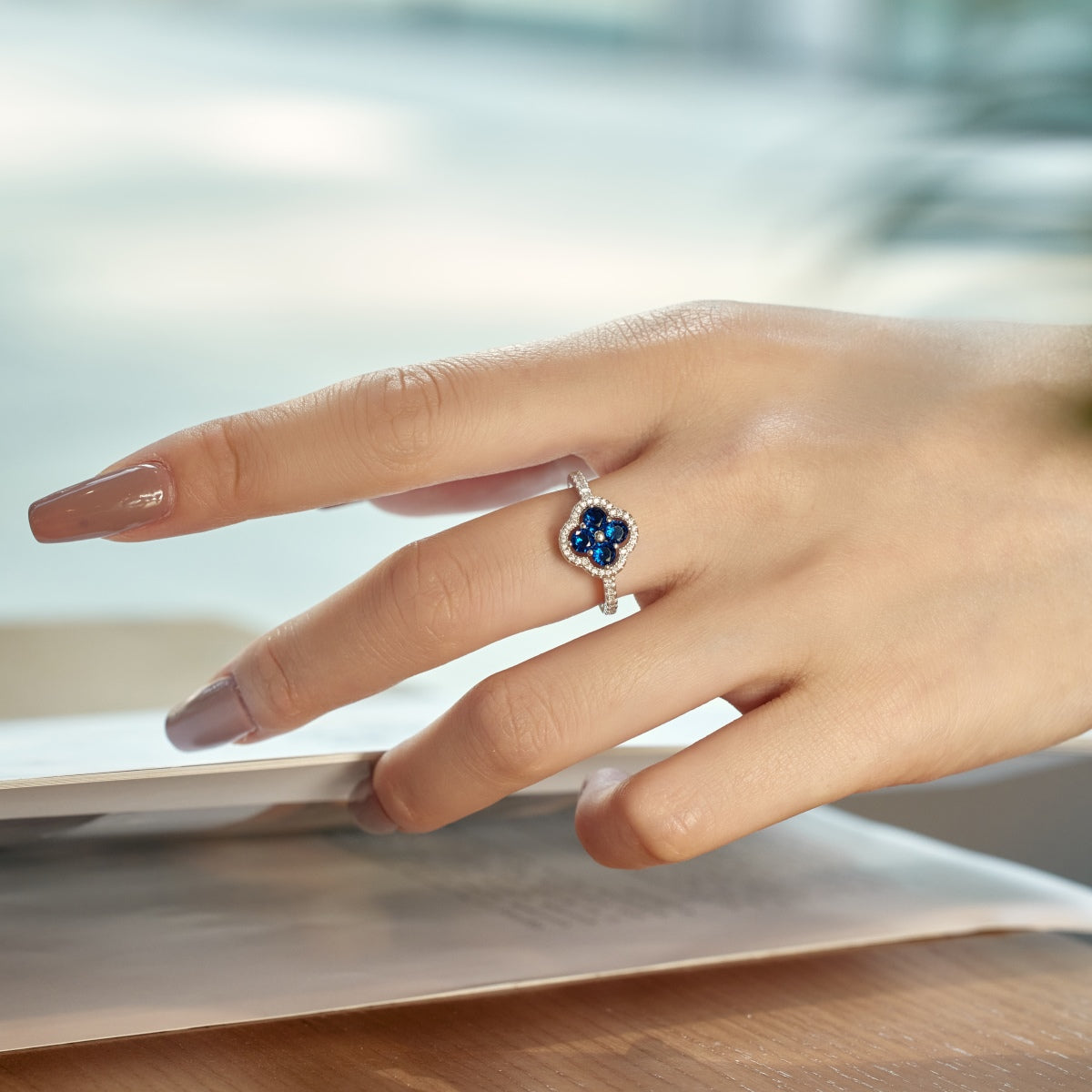 [Elowen Jewels]Four Leaf Clover Flower Design Ring