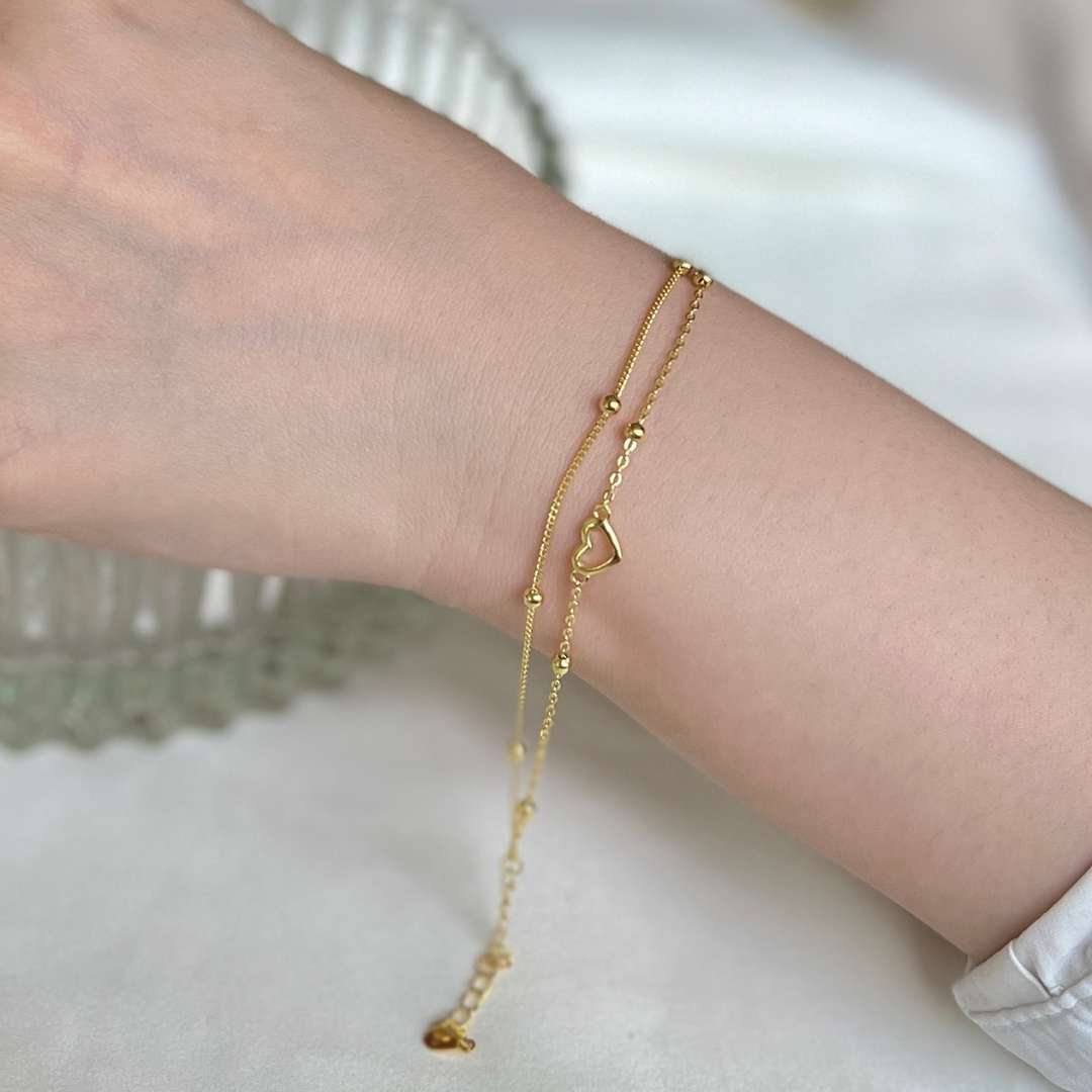 [Elowen Jewels]Dainty Double Layer Love Heart Bracelet