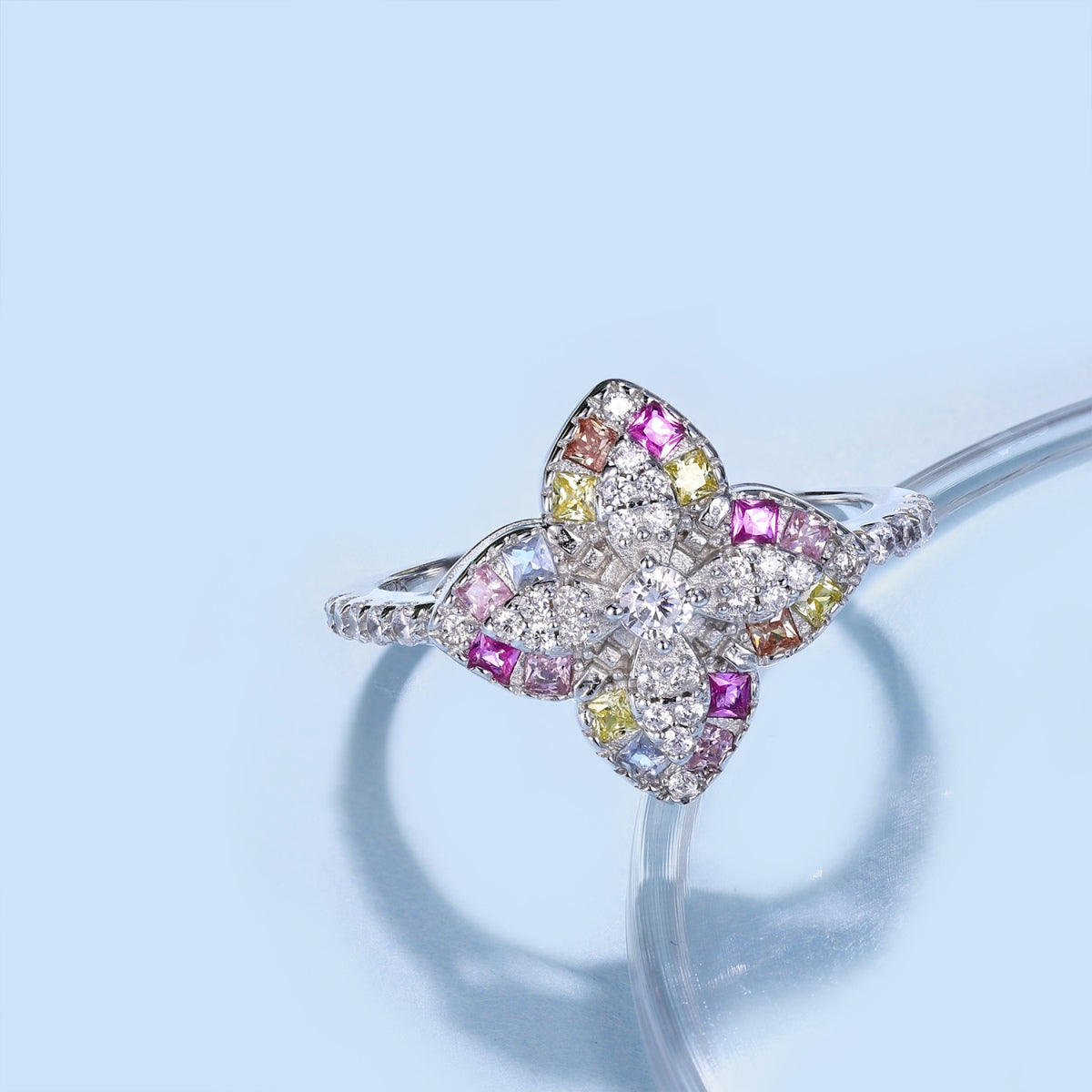 [Elowen Jewels]Luxurious Colorful Flower Shape Banquet Ring