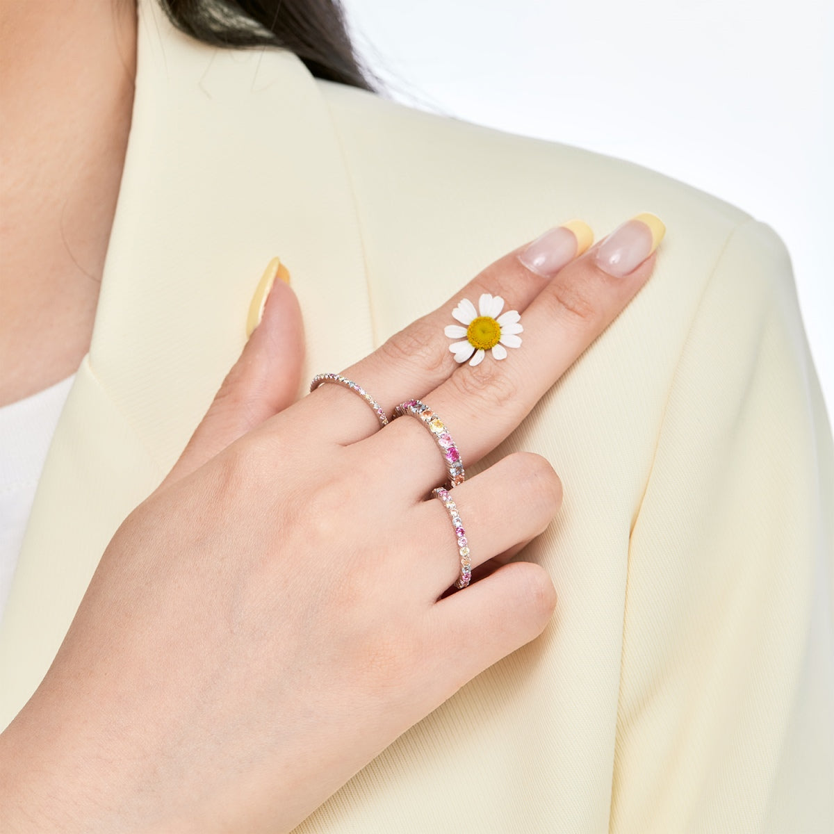[Elowen Jewels]Ornate Colorful Round Cut Tennis Ring