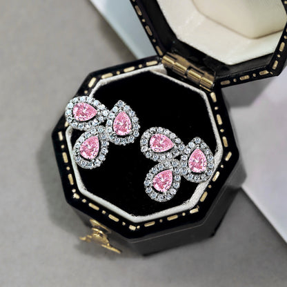 [Elowen Jewels]Ornate Flower Shape Pear Cut Lover Earrings