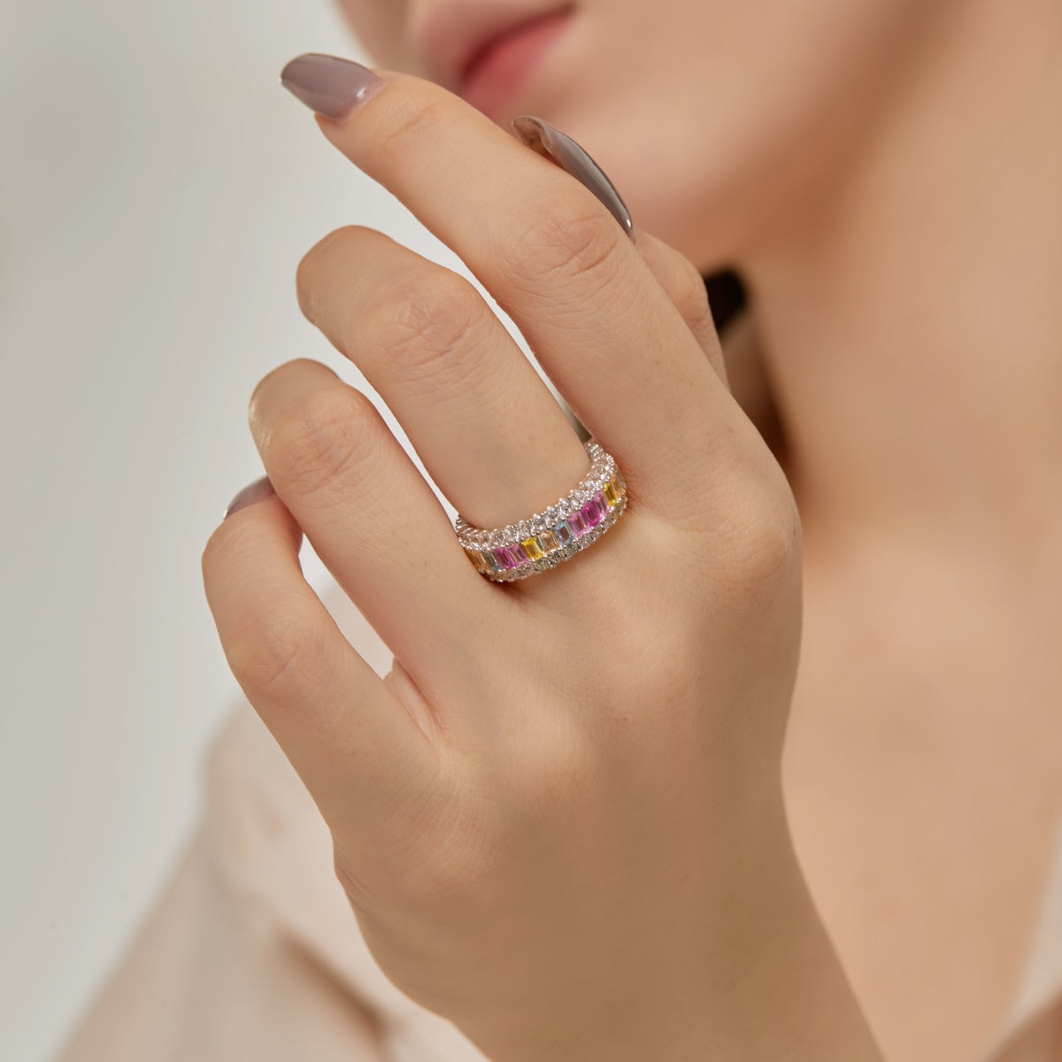 [Elowen Jewels]Dainty Colorful Radiant Cut Daily Ring