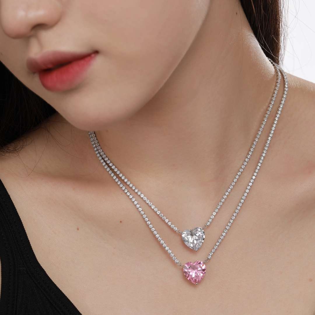 [Elowen Jewels]8.0 Carat Versatile Colorful Sweet Heart-Shaped Tennis Necklace