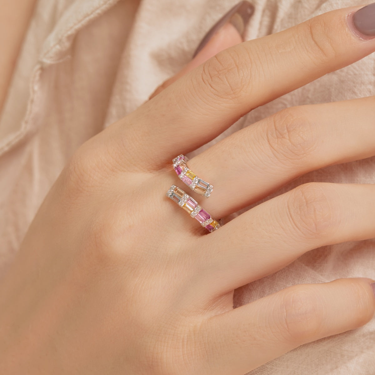 [Elowen Jewels]Charming Colorful Radiant Cut Adjustable Daily Ring