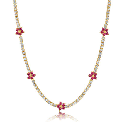 [Elowen Jewels]Luxurious Colorful Flower Tennis Necklace
