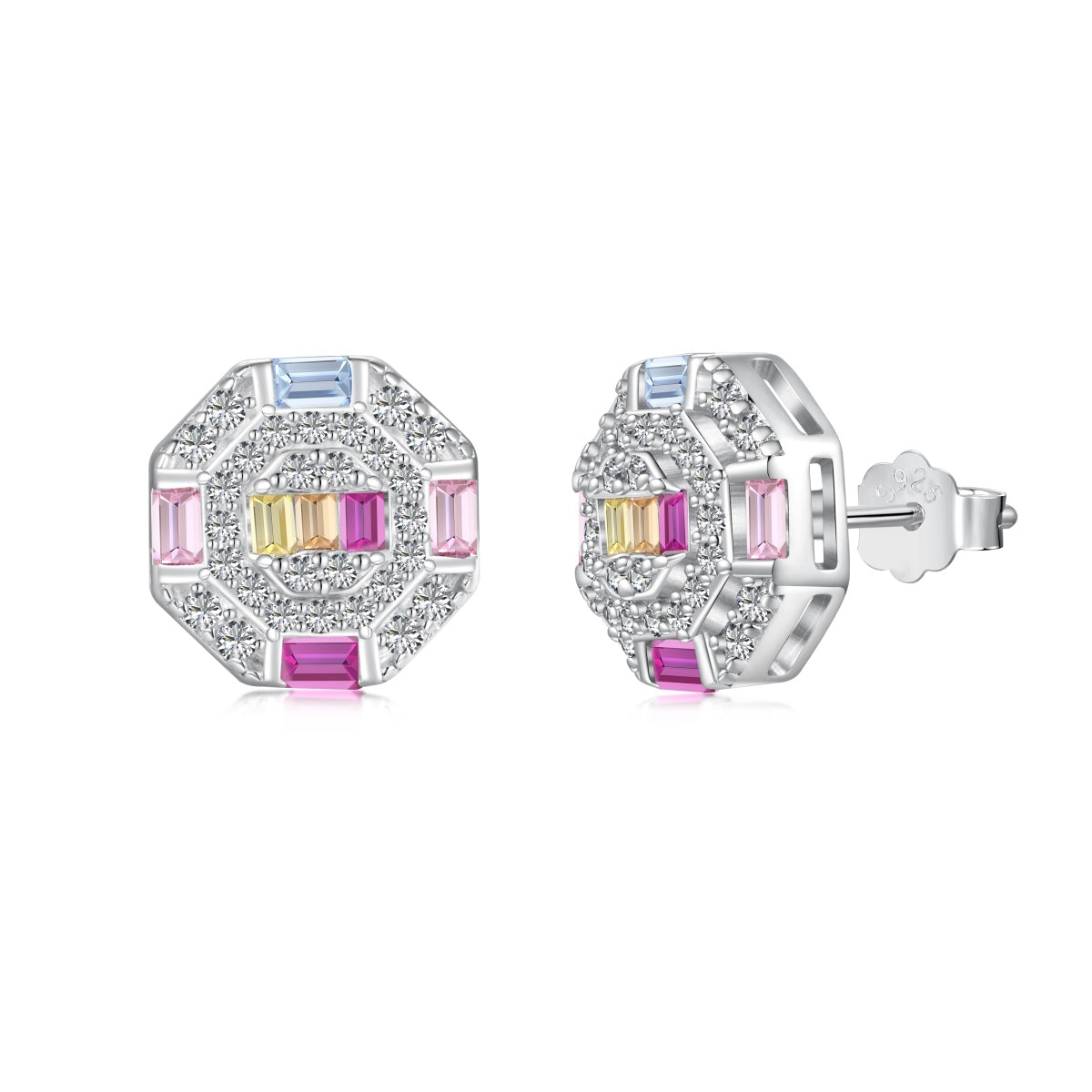 [Elowen Jewels]Ornate Colorful Octagon Shape Daily Earrings