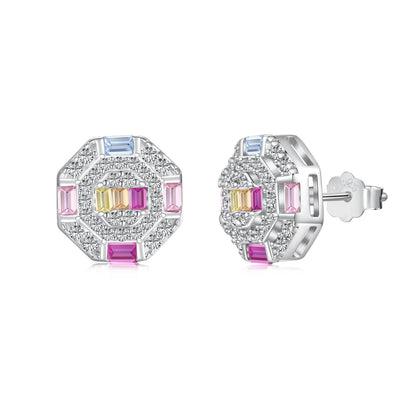 [Elowen Jewels]Ornate Colorful Octagon Shape Daily Earrings