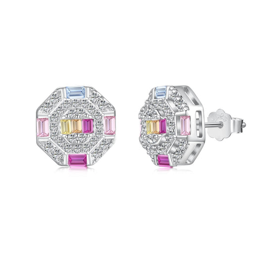 [Elowen Jewels]Ornate Colorful Octagon Shape Daily Earrings