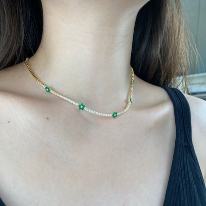 [Elowen Jewels]Luxurious Colorful Flower Tennis Necklace