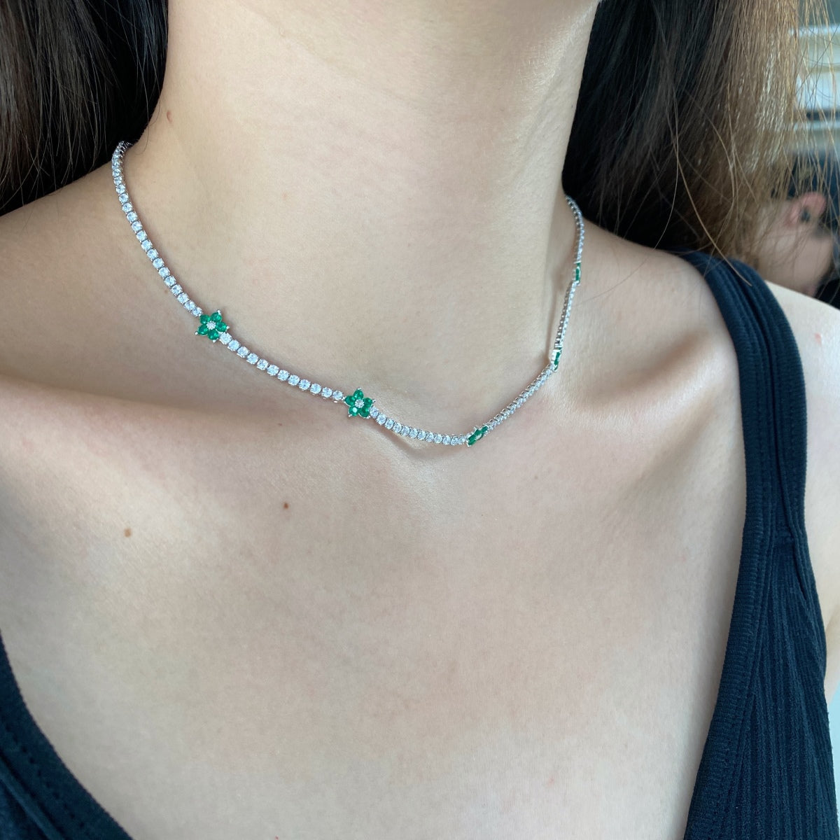 [Elowen Jewels]Luxurious Colorful Flower Tennis Necklace