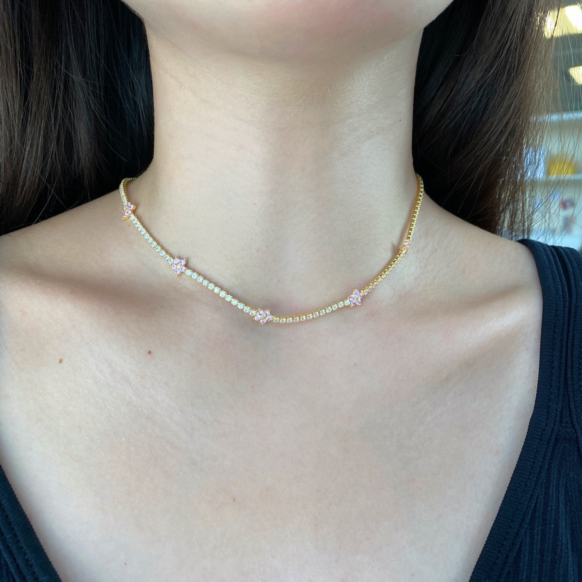 [Elowen Jewels]Luxurious Colorful Flower Tennis Necklace