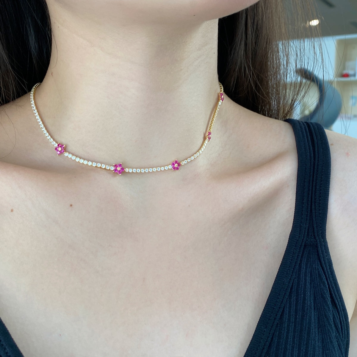[Elowen Jewels]Luxurious Colorful Flower Tennis Necklace