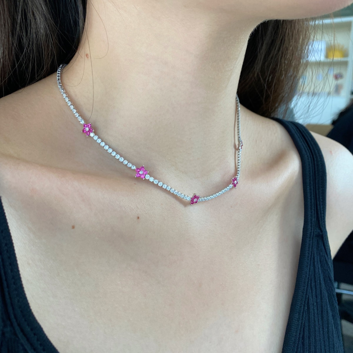 [Elowen Jewels]Luxurious Colorful Flower Tennis Necklace