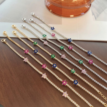 [Elowen Jewels]Sparkling Flower Shape Tennis Bracelet
