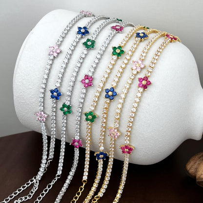 [Elowen Jewels]Sparkling Flower Shape Tennis Bracelet