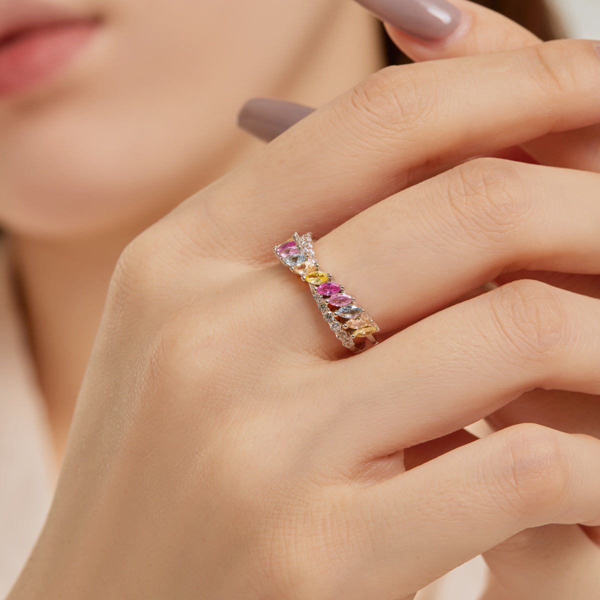 [Elowen Jewels]Unique Colorful Marquise Cut Daily Ring