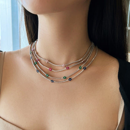 [Elowen Jewels]Luxurious Colorful Flower Tennis Necklace