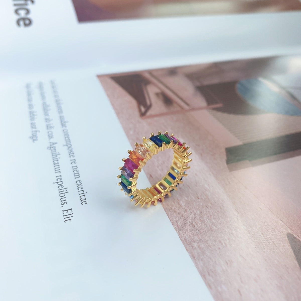 [Elowen Jewels]Unique Colorful Radiant Cut RIng