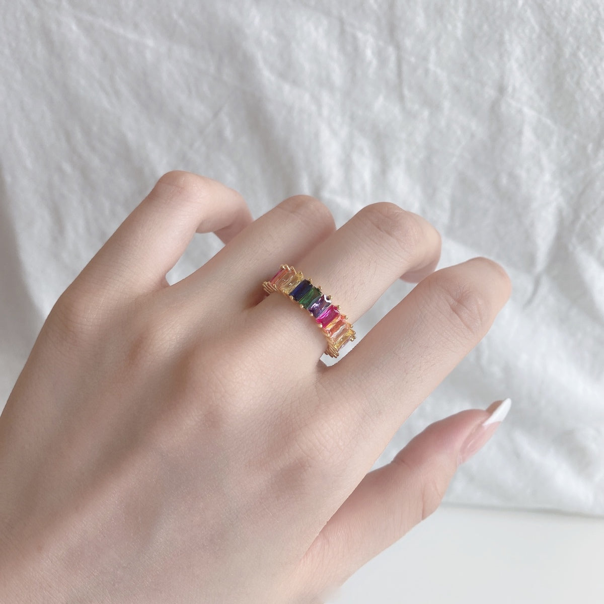 [Elowen Jewels]Unique Colorful Radiant Cut RIng