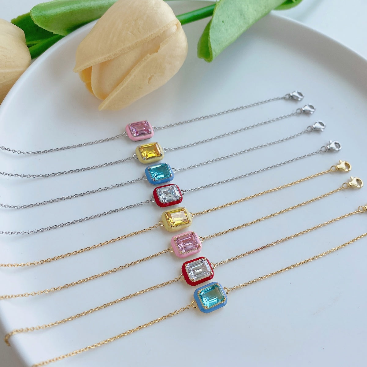 [Elowen Jewels]2.0 Carat Sparkling Colorful Emerald Cut Daily Bracelet