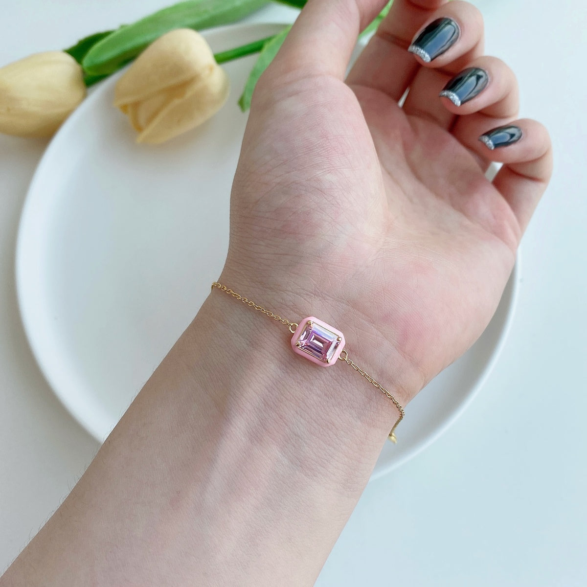 [Elowen Jewels]2.0 Carat Sparkling Colorful Emerald Cut Daily Bracelet