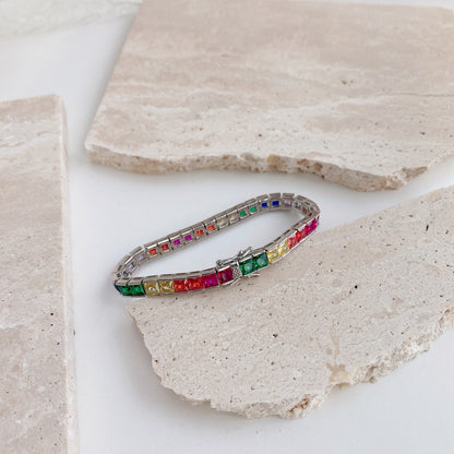 [Elowen Jewels]Radiant Colorful Princess Cut Tennis Bracelet