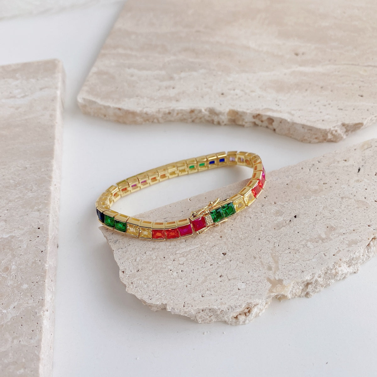 [Elowen Jewels]Radiant Colorful Princess Cut Tennis Bracelet
