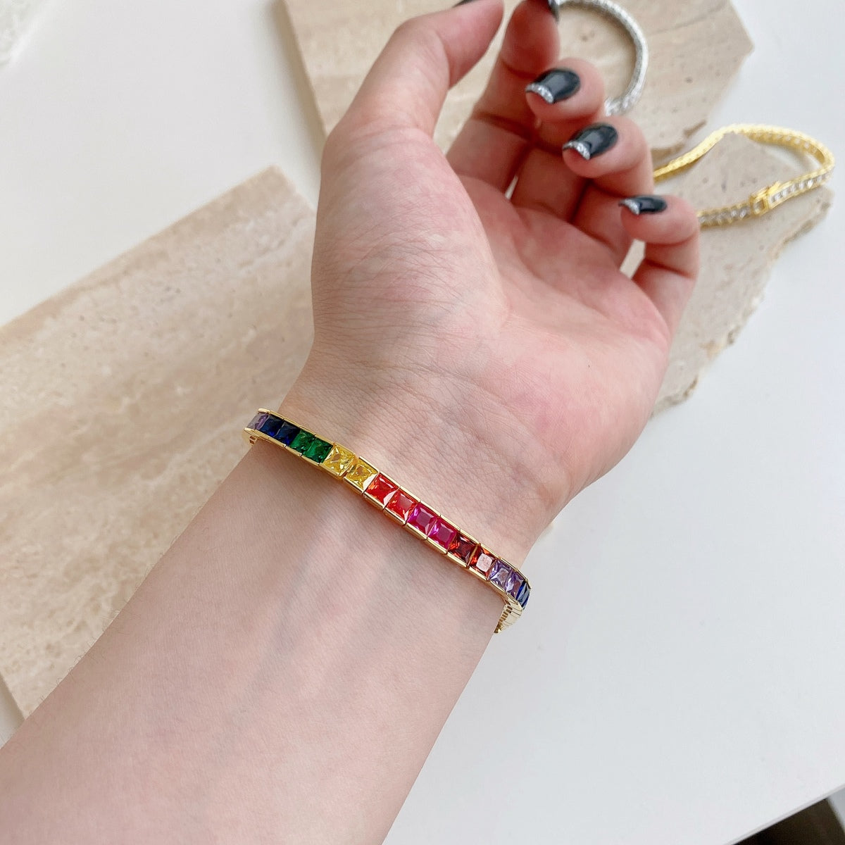 [Elowen Jewels]Radiant Colorful Princess Cut Tennis Bracelet