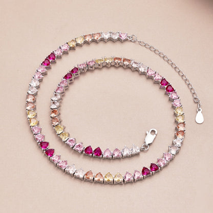 [Elowen Jewels]Sparkling Colorful Full Heart Tennis Necklace
