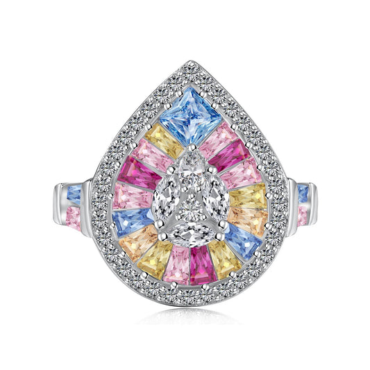 [Elowen Jewels]Elegant Colorful Water Drop Shape Banquet Ring