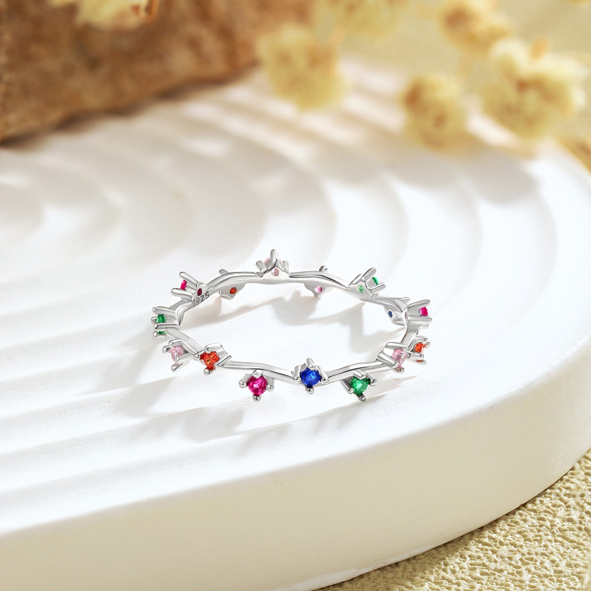 [Elowen Jewels]Radiant Colorful Round Cut Daily Ring