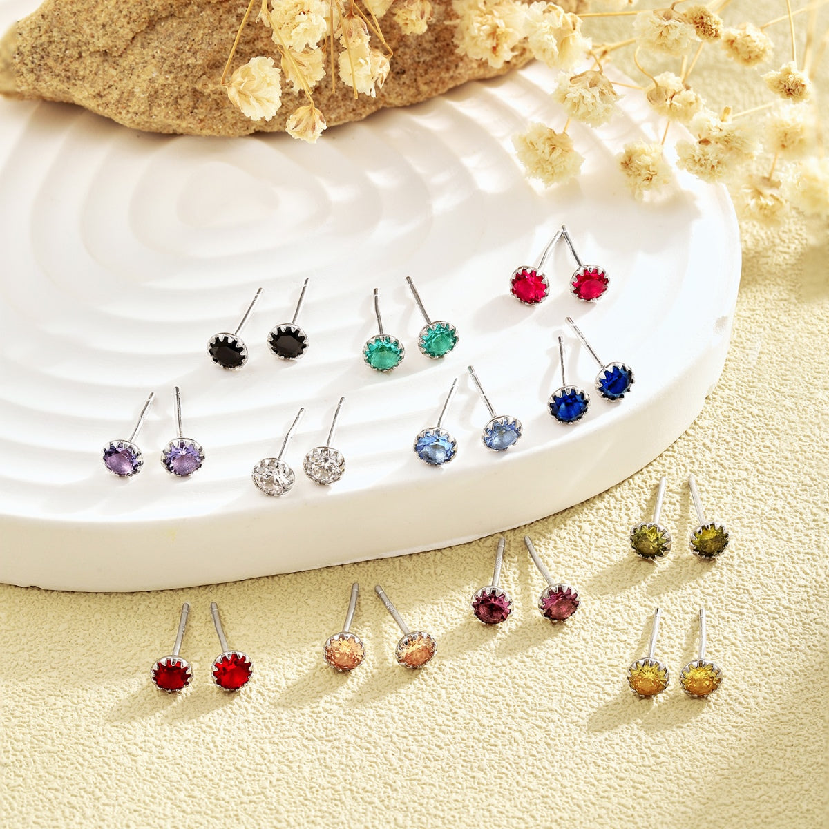 [Elowen Jewels]Sparkling Colorful Round Shape Earrings