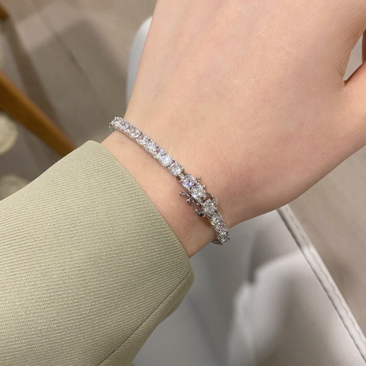 [Elowen Jewels]Luxurious Ornate Round Cut Tennis Bracelet