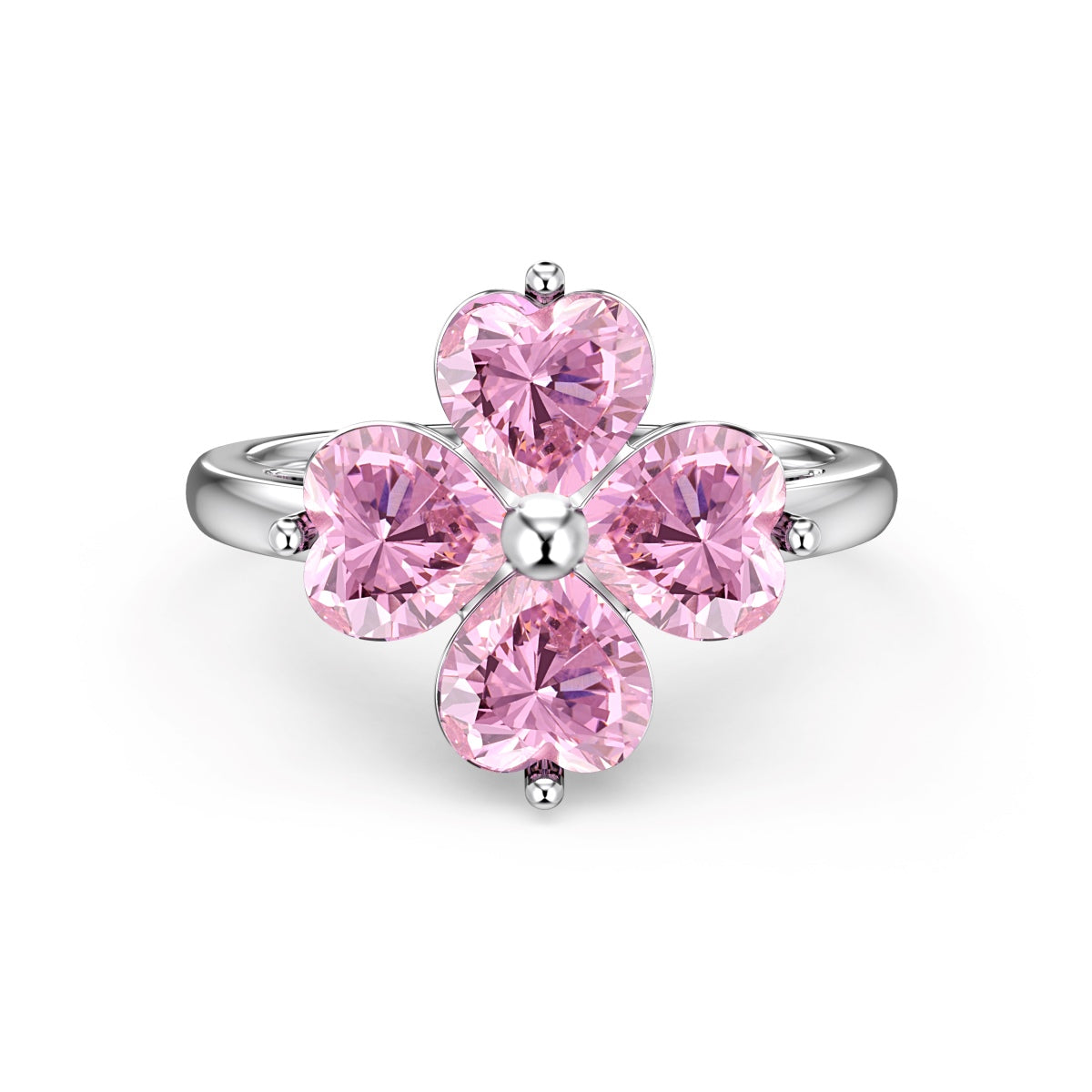 [Elowen Jewels]Heart-shaped Four-Leaf Clover Ball Ring