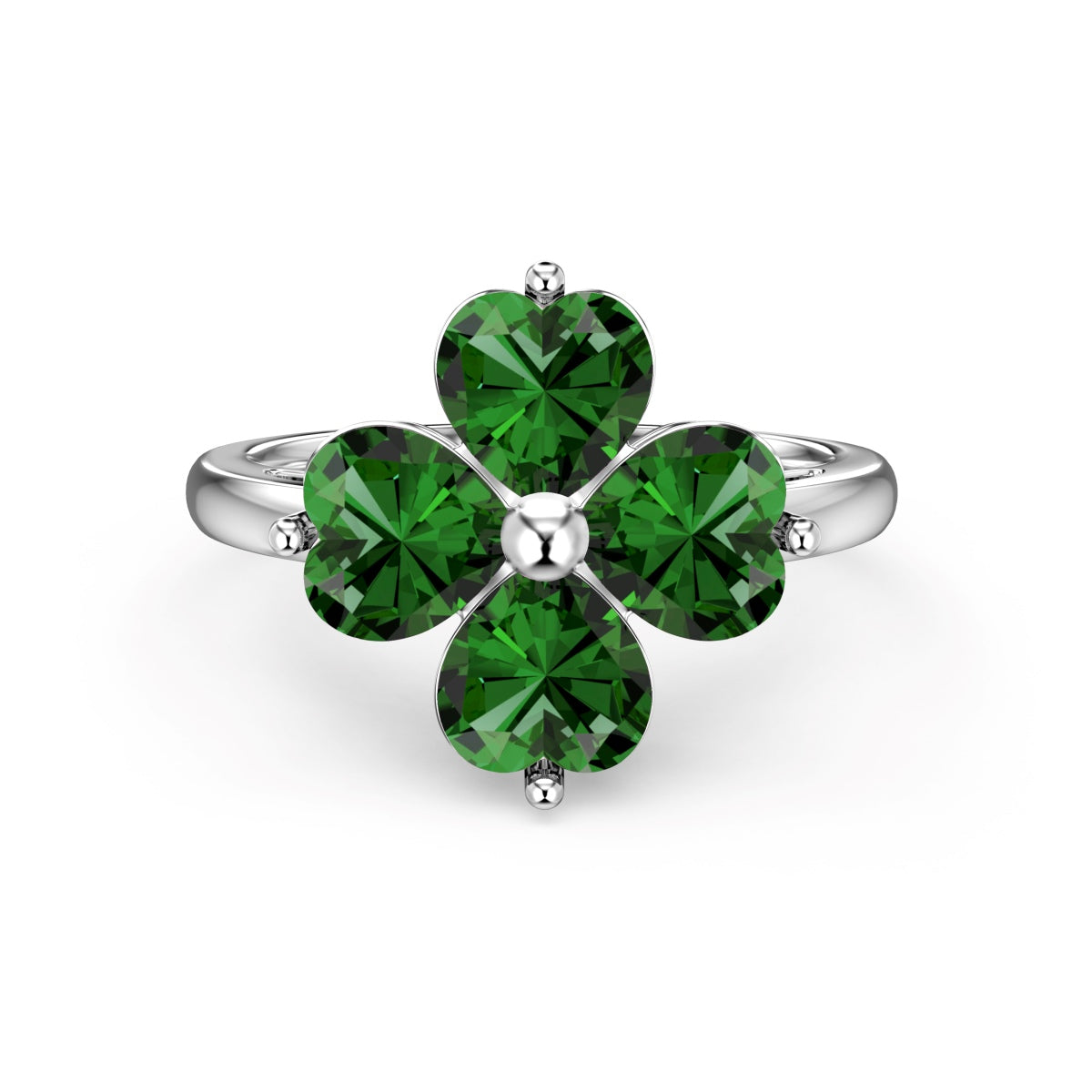 [Elowen Jewels]Heart-shaped Four-Leaf Clover Ball Ring
