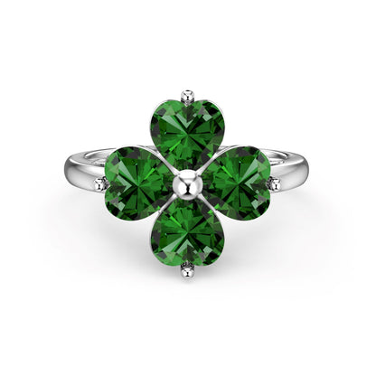 [Elowen Jewels]Heart-shaped Four-Leaf Clover Ball Ring