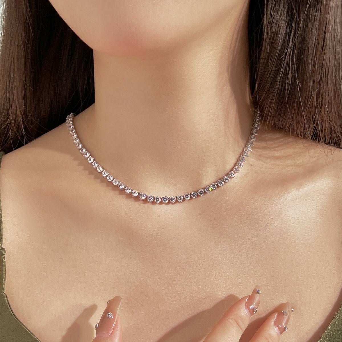 [Elowen Jewels]Ornate Heart Cut Tennis Necklace