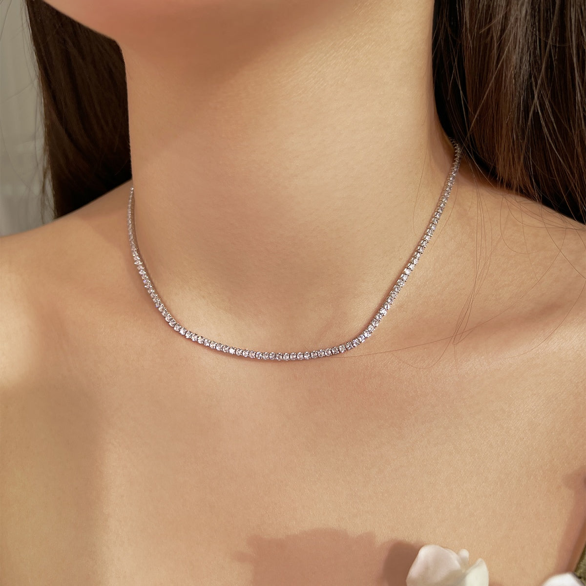 [Elowen Jewels]Delicate Round Shape Tennis Necklace