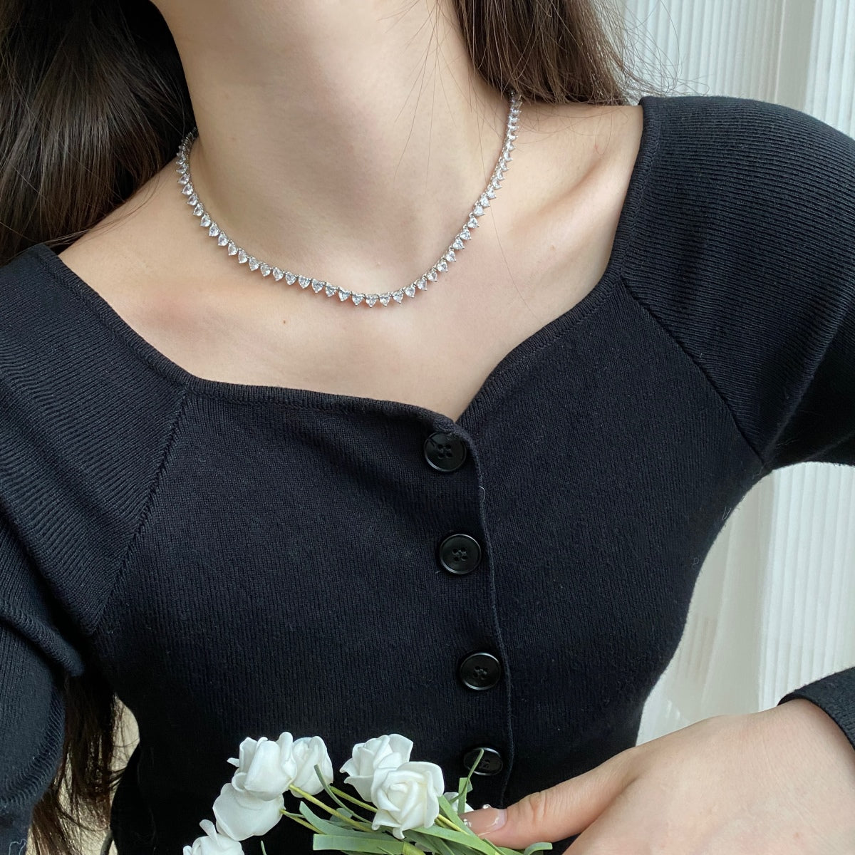 [Elowen Jewels]Ornate Heart Cut Tennis Necklace