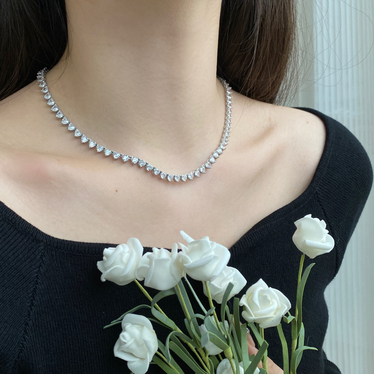 [Elowen Jewels]Ornate Heart Cut Tennis Necklace