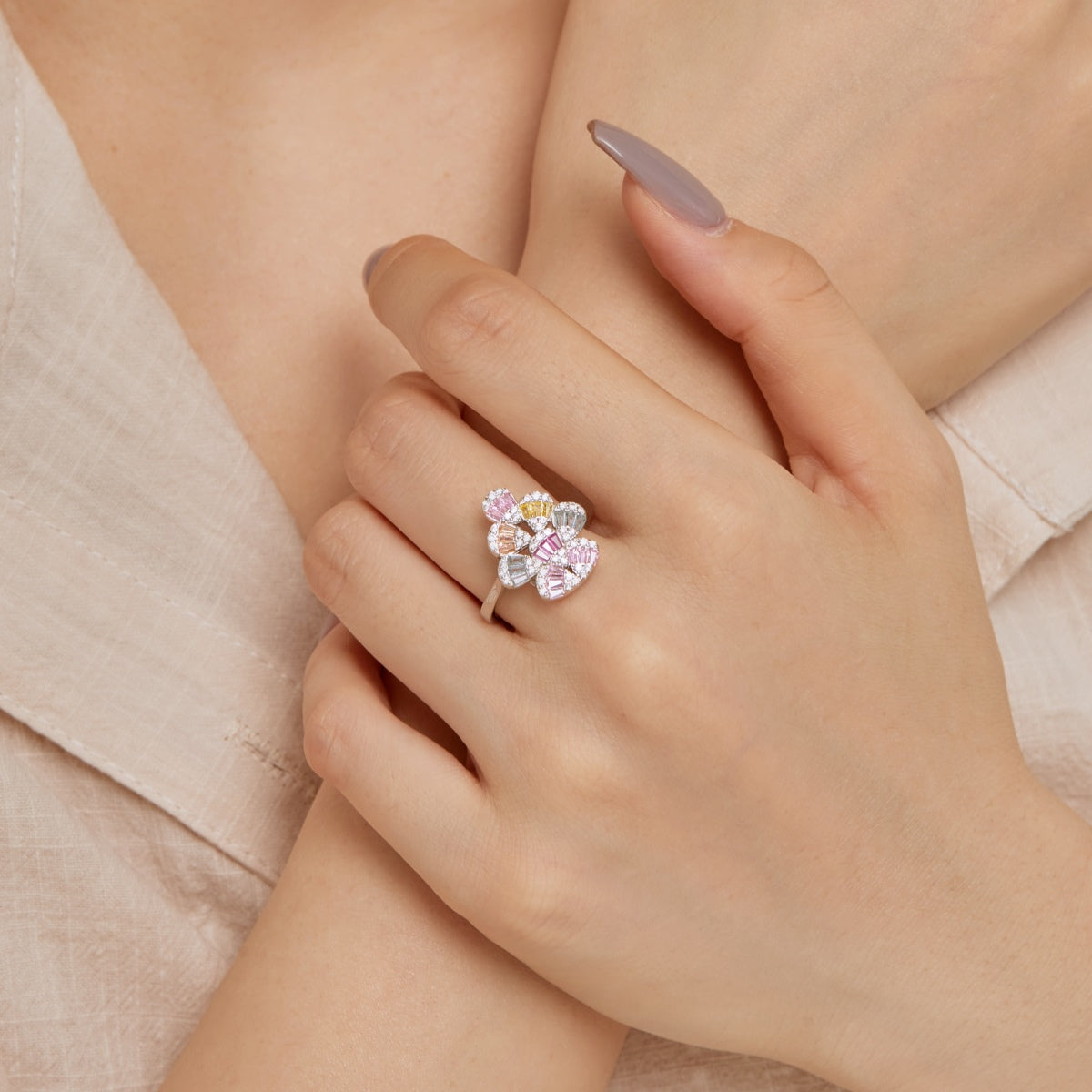 [Elowen Jewels]Sparkling Colorful Water Drop Shape Daily Ring