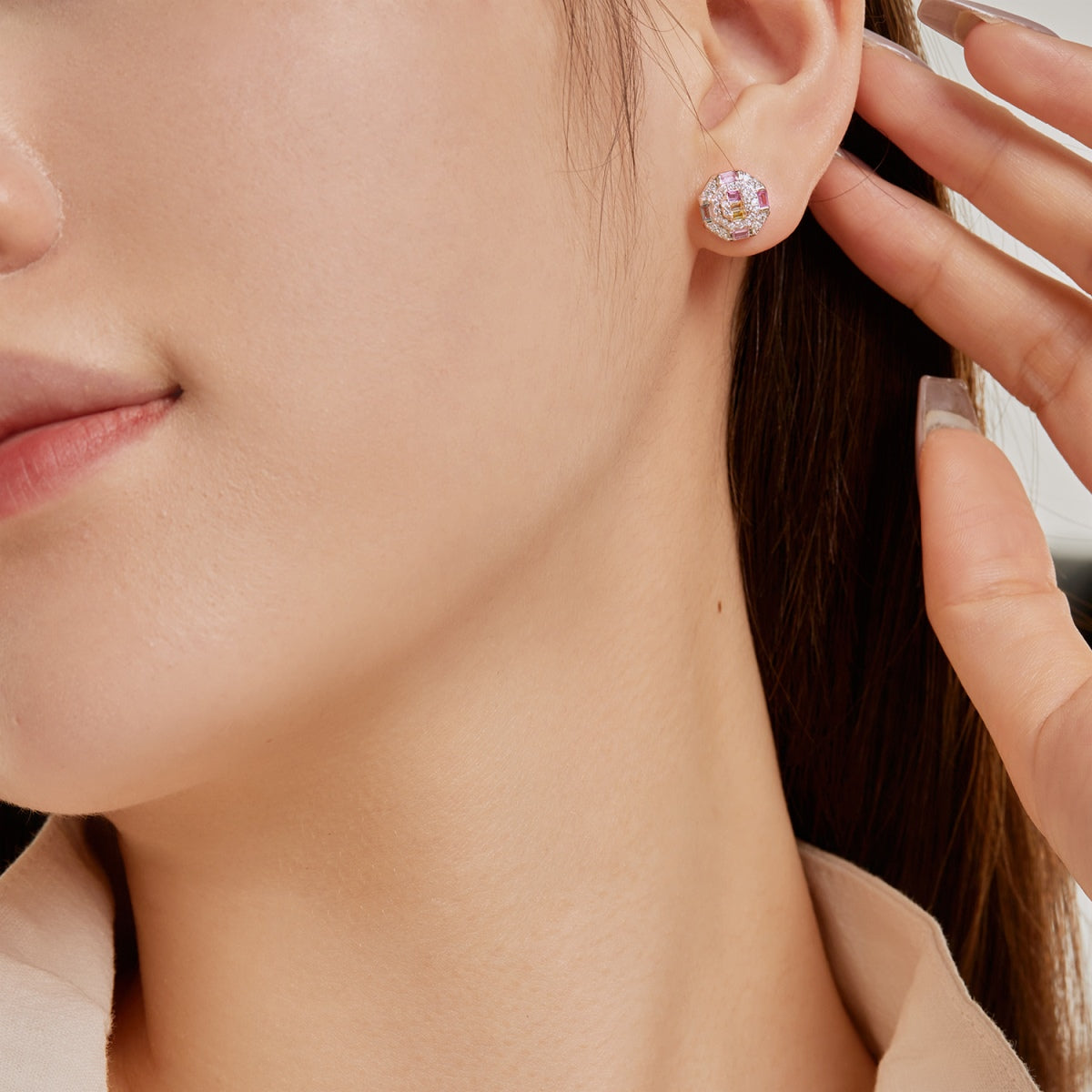 [Elowen Jewels]Ornate Colorful Octagon Shape Daily Earrings