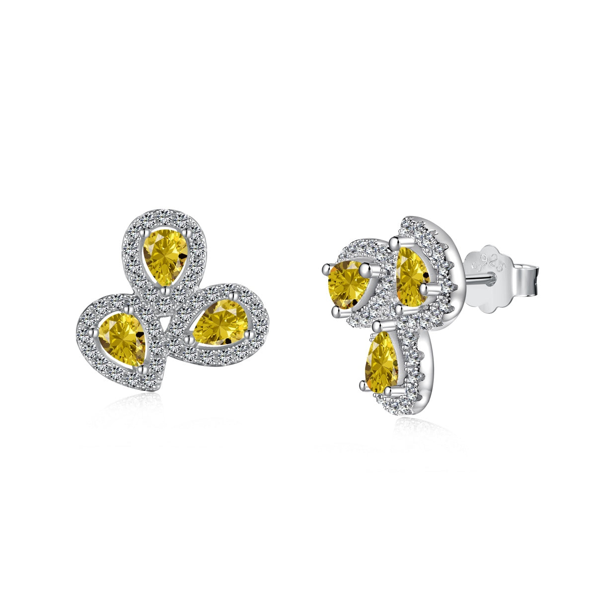 [Elowen Jewels]Ornate Flower Shape Pear Cut Lover Earrings